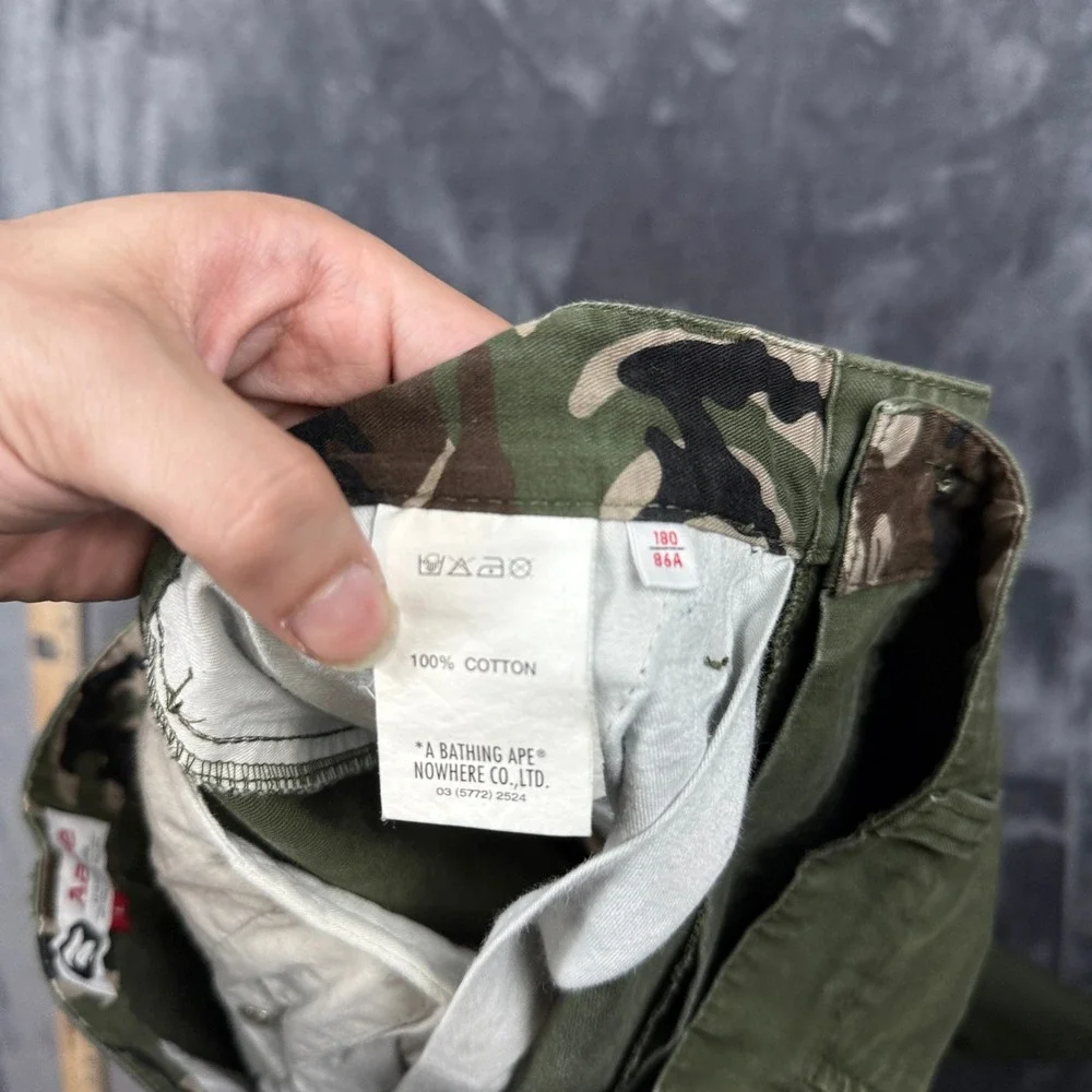 Aape Chino Pants Mens Large Olive Green Camo Trim Graphic Streetwear APT6036